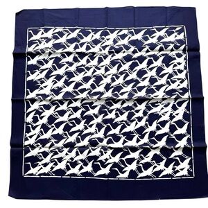 Toyodabo Crane Pattern Japan Furoshiki Wrapping Cloth Scarf Vintage 34” Navy